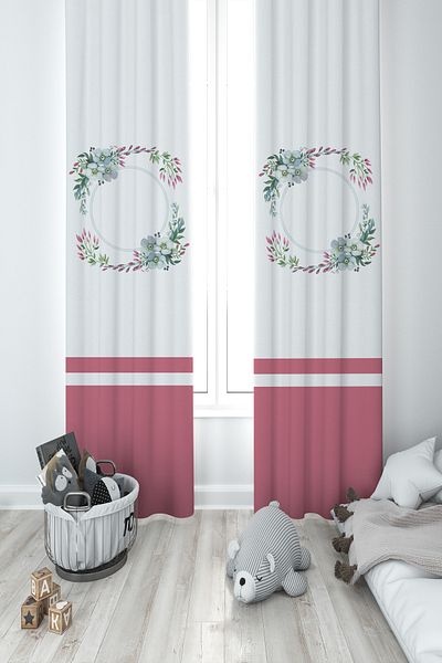 BAMBAŞKA MODA Baby and Children's Room Floral Pattern 2 Sash Background Curtain Ybp-8143