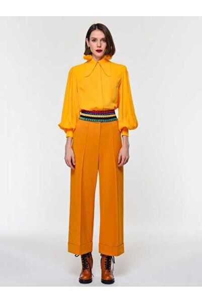 Roman Yüksek Bel Bol Paça Kadın Pantolon Sarı K1912064_009