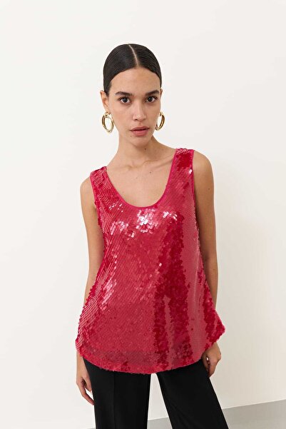 Roman U Yaka Payet Bluz Fuşya K2413044_003