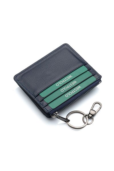 Westpolo Θήκη για κάρτες Navy Blue Unisex - Γνήσιο δέρμα, με μπρελόκ, θήκη για κάρτες TRY114