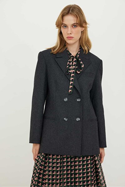 Roman Kaşmir Yün Karışımlı Kruvaze Ceket Antrasit K2416045_046