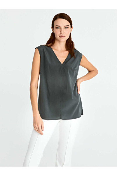 Roman %100 İpek V Yaka Bluz Gri K2013114_004