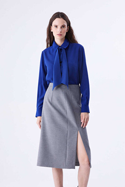 Roman Yırtmaç Detaylı Kalem Etek Gri K2215049_004