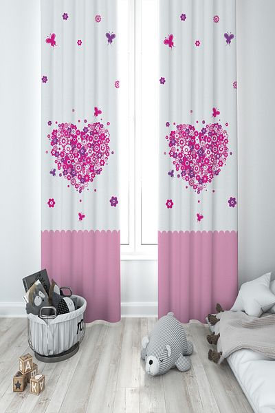 BAMBAŞKA MODA Baby and Children's Room Heart Floral 2 Sash Background Curtain Ybp-8213