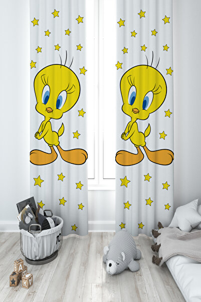 BAMBAŞKA MODA ДИТЯЧА ТА ДИТЯЧА КІМНАТА Двохкрила штора з малюнком жовтих зіро...