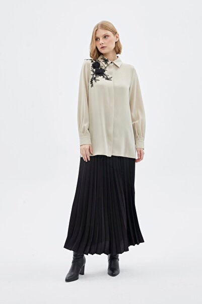 Zühre Floral Print Long Sleeve Beige Shirt G-0097