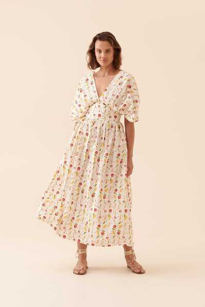 Roman Yakası Açık Kısa Kollu Elbise Standart Renk Y2311006_089