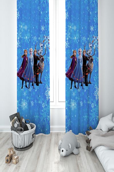 BAMBAŞKA MODA Baby and Children's Room Frozen Pattern 2 Wings Background Curtain Ybp-8049