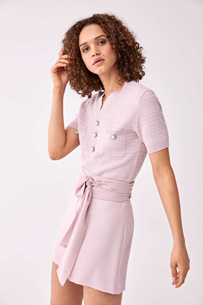 Roman Bel Detaylı Kadın Şort Pudra Y2012604_055