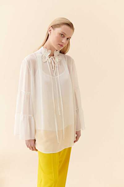 Roman Çiçekli Nakış Detaylı Salaş Bluz Kemik Y2313038_019