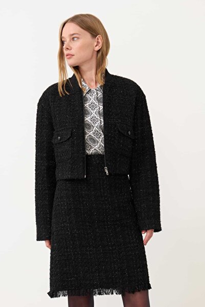 Roman Yakası Ribanalı Kısa Mont Siyah K2417511_001