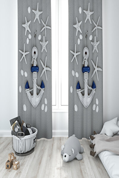 BAMBAŞKA MODA ДИТЯЧА ТА ДИТЯЧА КІМНАТА Сіра 2-стулкова штора з візерунком «Ка...