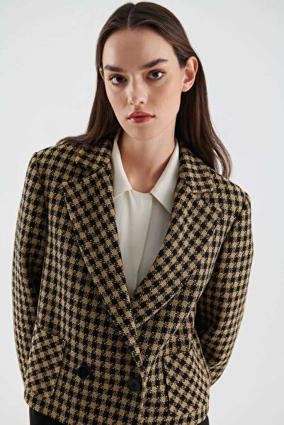 Roman Kruvaze Kareli Kadın Ceket Standart Renk K2316037_089