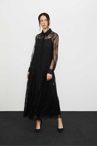 Roman Maxı Boy Dantel Elbise Siyah K2411016_001