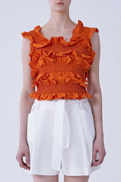 Roman Kolsuz Gipeli Fırfırlı Bluz Turuncu Y2113057_064