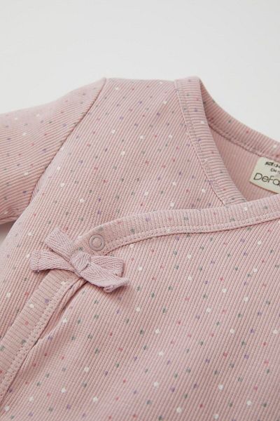 DeFacto Purple Polka Dot Corduroy Jumpsuit for Newborn Baby Girl - Long Sleeve, Button, Snap D2720A524Au