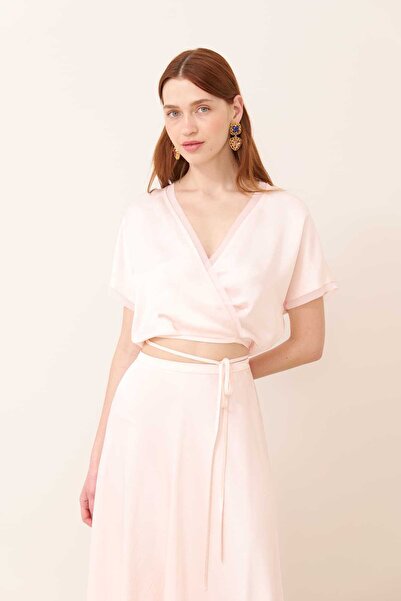 Roman Kruvaze Saten Bluz Pudra Y2413047_055