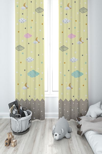 BAMBAŞKA MODA Baby and Children's Room Sky Pattern 2 Sash Background Curtain Ybp-8021