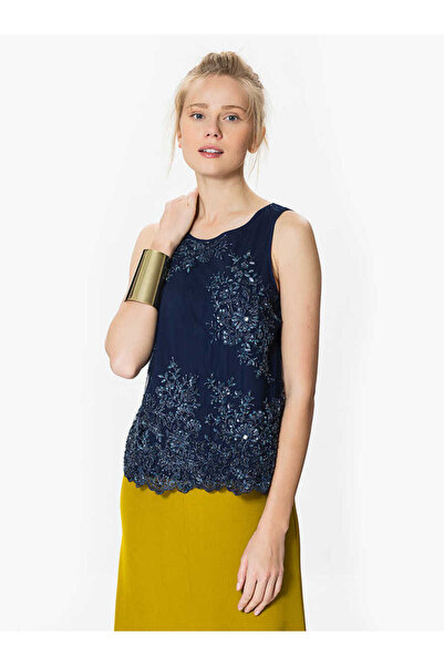 Roman Boncuk İşlemeli Bluz Lacivert Y1713106_015