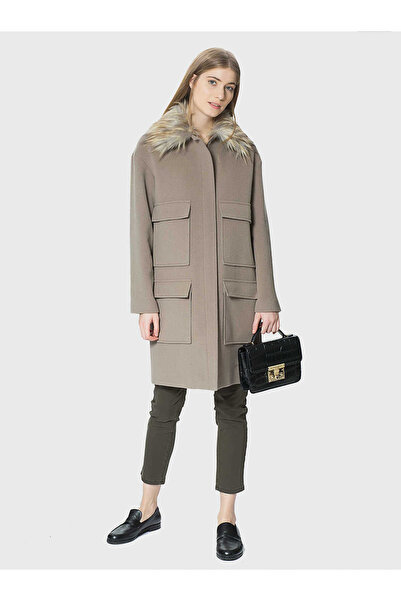 Roman Kürk Detaylı Sütlü Kaban Sütlü Kahve MDKBN137_025