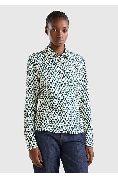 United Colors of Benetton Cămașă vâscoasă pentru femei cu model de flori în amestec verde