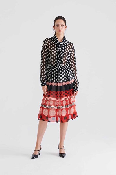 Roman Transparan Puantiyeli Midi Boy Elbise Standart Renk K2311066_089