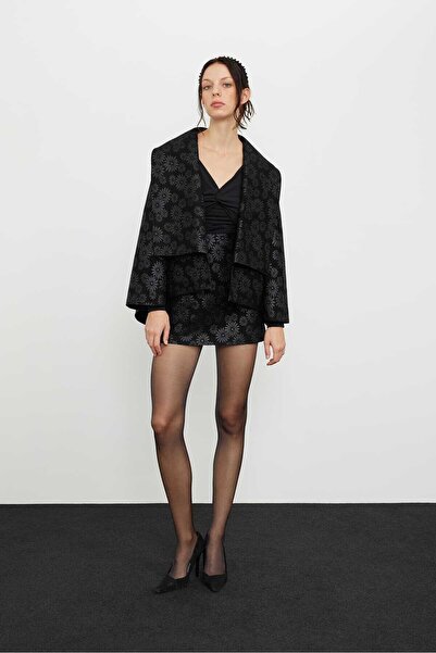 Roman Jakarlı Kısa Boy Kap Ceket Siyah K2416303_001