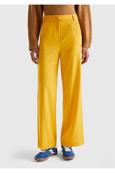 United Colors of Benetton Mustard Colored Women's Polyviscosis Regular Fit Trousers