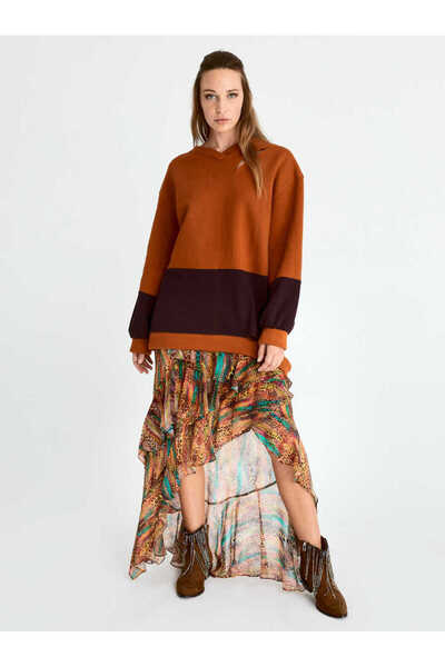 Roman Boyun Ve Etek Detaylı Kadın Sweatshirt Standart Renk K2054119_089