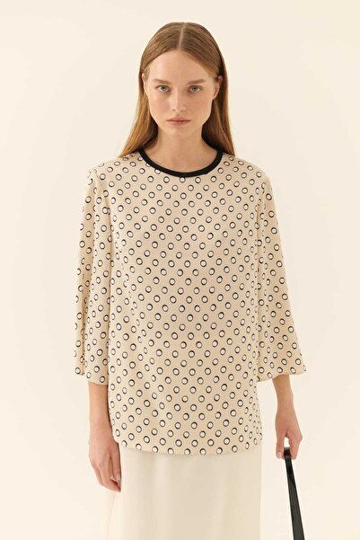 Roman Puantiyeli Saten Bluz Standart Renk y2313033_089