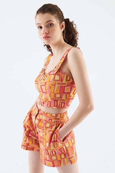 Roman Desenli Kadın Şort Turuncu Y2212631_064