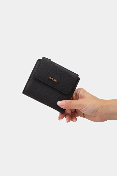 REWİNA موديل 9738 - محفظة نسائية سوداء من الجلد الطبيعي، حجم صغير