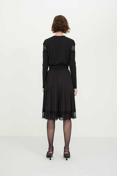 Roman Lace Detailed Pleated Knitted Midi Skirt Black K2425002_001