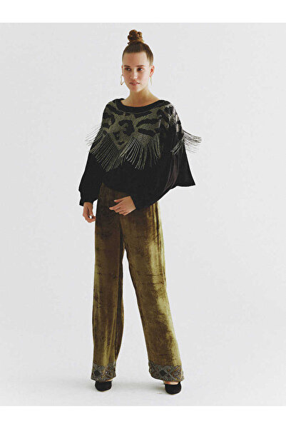 Roman Püskül Detaylı Geniş Yaka Kazak Standart Renk K2064105_089