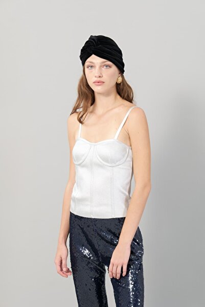 Roman İnce Askılı Varaklı Triko Büstiyer Gümüş K2479102_078