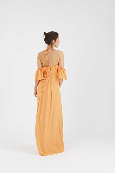 Roman Sırt Dekolteli Uzun Elbise Kayısı Y1811147_033