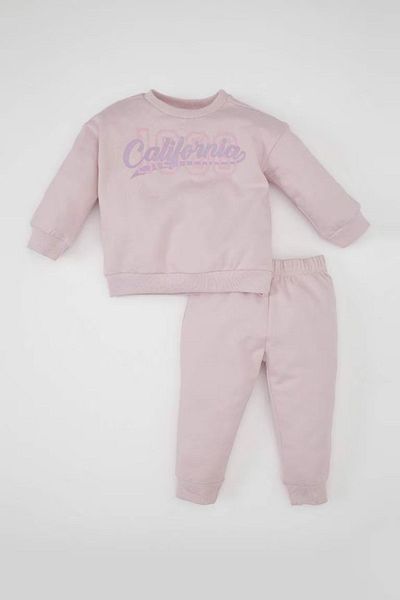 DeFacto 2-Piece Set for Baby Girl - Crew Neck Printed Sweatshirt and Elastic Waist Sweatpants D0818A524Au