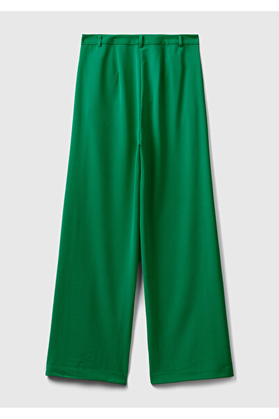 United Colors of Benetton Green Women's Polyviscosis Regular Fit Trousers