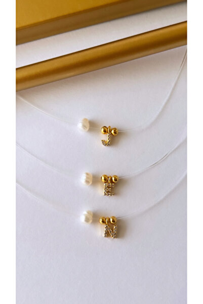 jewine studio Gerçek İnci ve Zirkon Harfli Hayalet İp Kolye - Kişiye Özel Tasarım