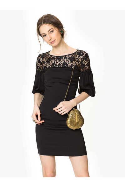 Roman Dantel Detaylı Elbise Siyah Y9911004_001