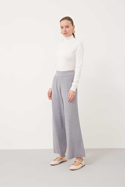 Roman Geniş Paça Beli Lastikli Triko Pantolon Gri K2471023_004
