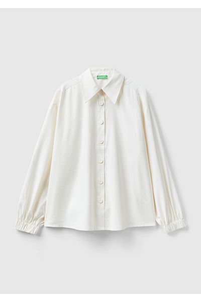 United Colors of Benetton Cămașă de damă de culoare crem - cu elastic pentru mâneci