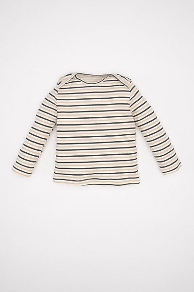 DeFacto 2-teiliges gestreiftes Set für Babys – Langarm-T-Shirt und Jeans-Salopet D4130a524wn