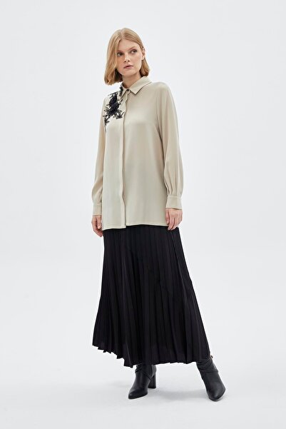 Zühre Floral Print Long Sleeve Beige Shirt G-0097