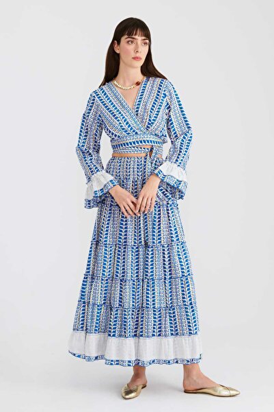 Roman Kruvaze Yakalı Desenli Bluz Standart Renk Y2261108_089