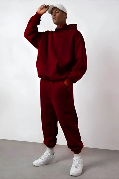 CMZ COLLECTİON Ανδρικό σετ φόρμας με φαρδιά γραμμή και κουκούλα, σε μεγάλο μέ...