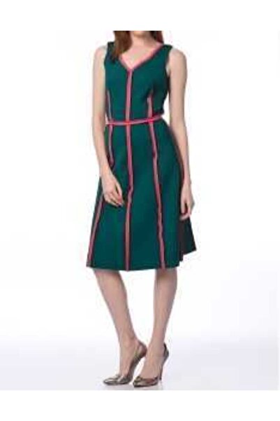 Roman Askılı V Yaka Detaylı Günlük Elbise Yeşil K1511214_012