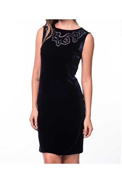 Roman Yaka Detaylı Kadife Abiye Elbise Lacivert K1411235_015