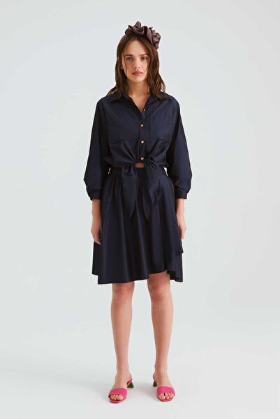 Roman Asimetrik Pileli Mini Etek Lacivert Y2215043_015