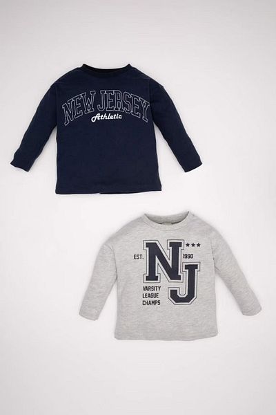 DeFacto Crew Neck Printed 2-Piece Long Sleeve T-Shirt Set for Baby Boy - D2928A524Au